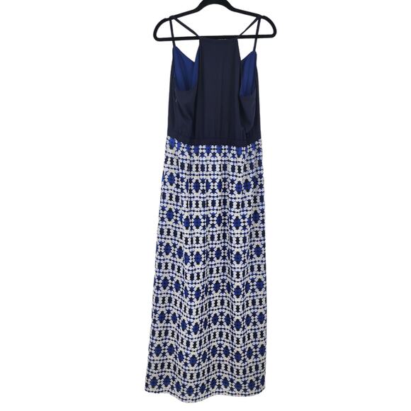 J. Crew Maxi Halter Neckline Sleeveless Navy Blue and White Dress Size 14 - Picture 6 of 6